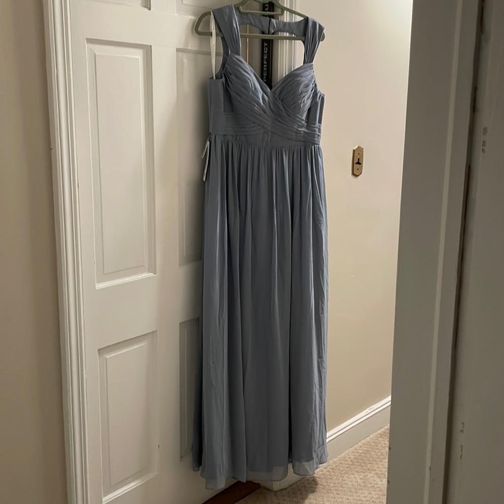 Azazie dusty blue bridesmaid dress RAINE
